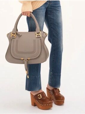 Chloe Gray Leather Marcie Medium Top-Handle Crossbody Cashmere Grey
